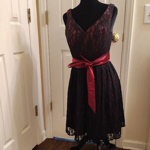 Pretty Maids Black Lace Dress with Red Belt